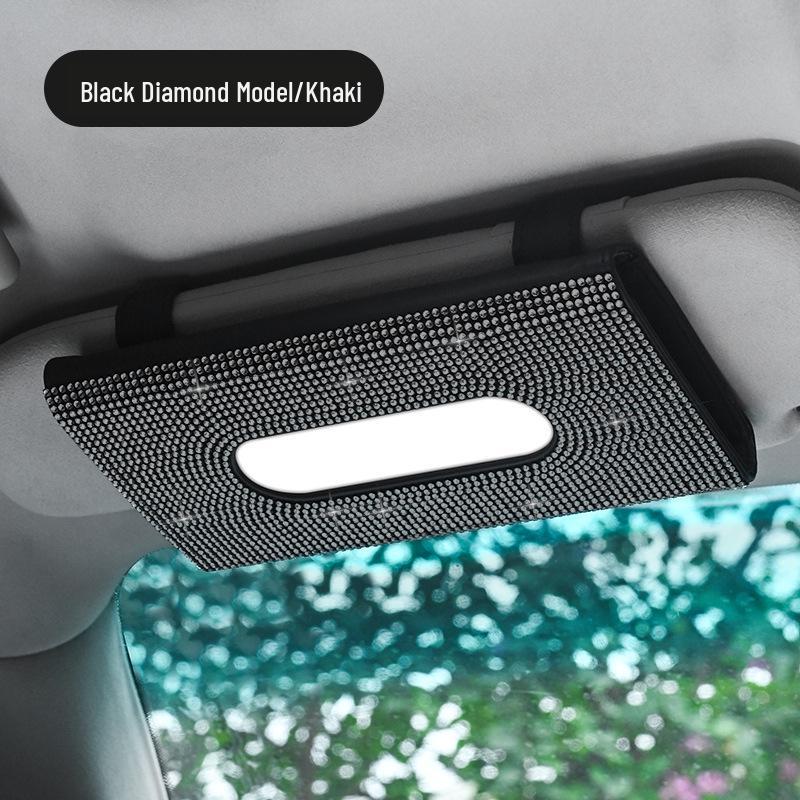 Diamond-Inlaid Leather Car Tissue Box Visor & Seat Back Holder