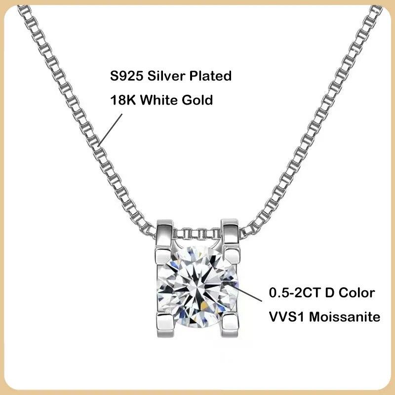 2023 Trendy S925 Sterling Silver Real 0.5-2ct Moissanite Pendant Necklace for Women Diamond Chain Necklaces Fine Jewelry