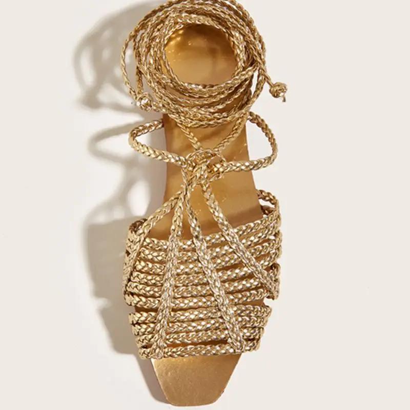 Fashion Womens Shoes 2025 All-Match Female Sandal Open Toe Large Size Strappy Heels Luxury New Girls Flat Peep Summer Big Beige