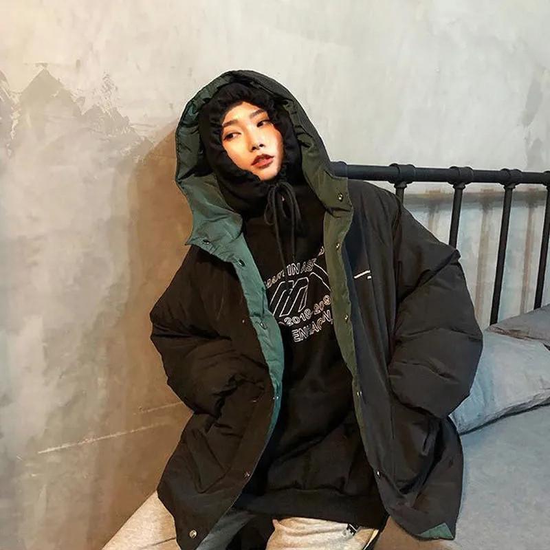 Winter Velvet Warm Loose Letter Print Solid Double-sided Coat Female Both Sides Wear Short Oversize Jackets Women Casual Bread Jacket