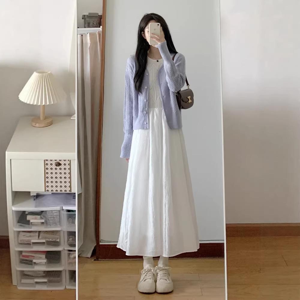 Women's Elegant White Knit Vest Dress - 2026 Spring/Autumn Collection
