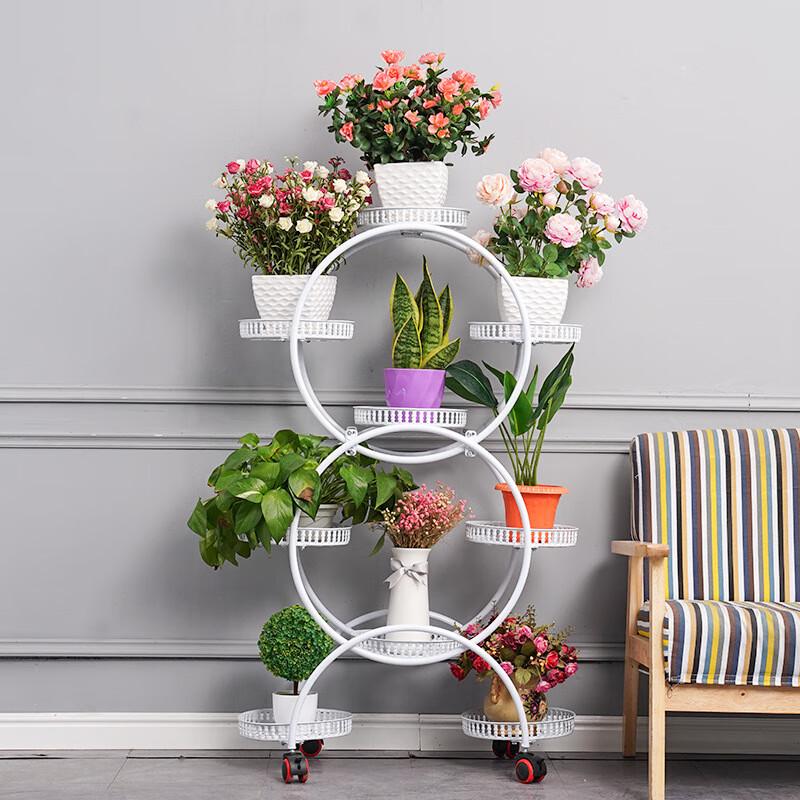 Металлическая 9-ярусная подставка для цветочных горшков Miling на колесиках