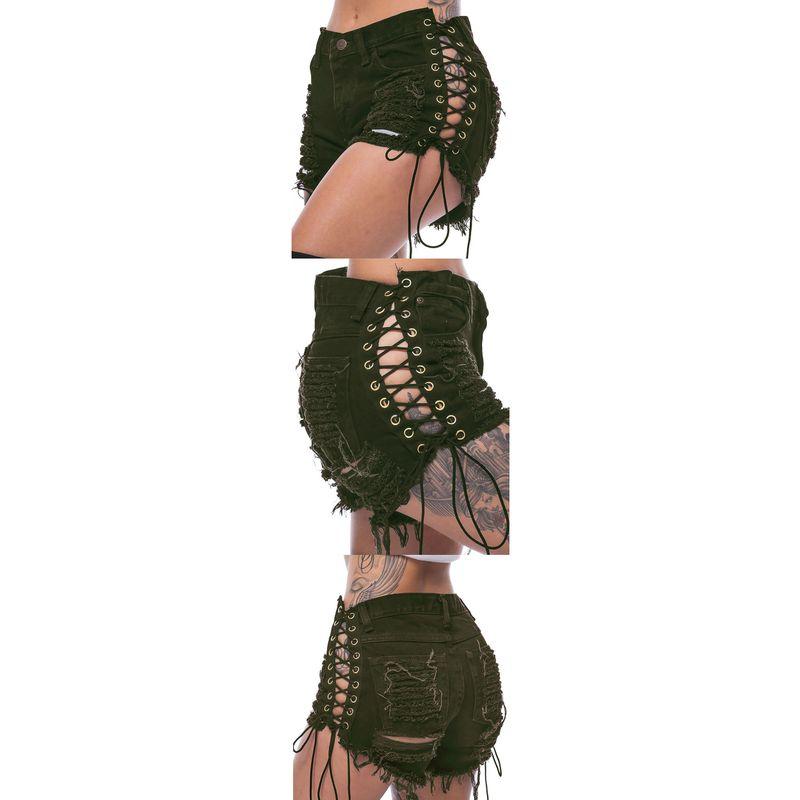 

Джинсы Европейский и Американский Стиль Кружево Деним с Дырами Горячие Шорты Army Green 8 XL