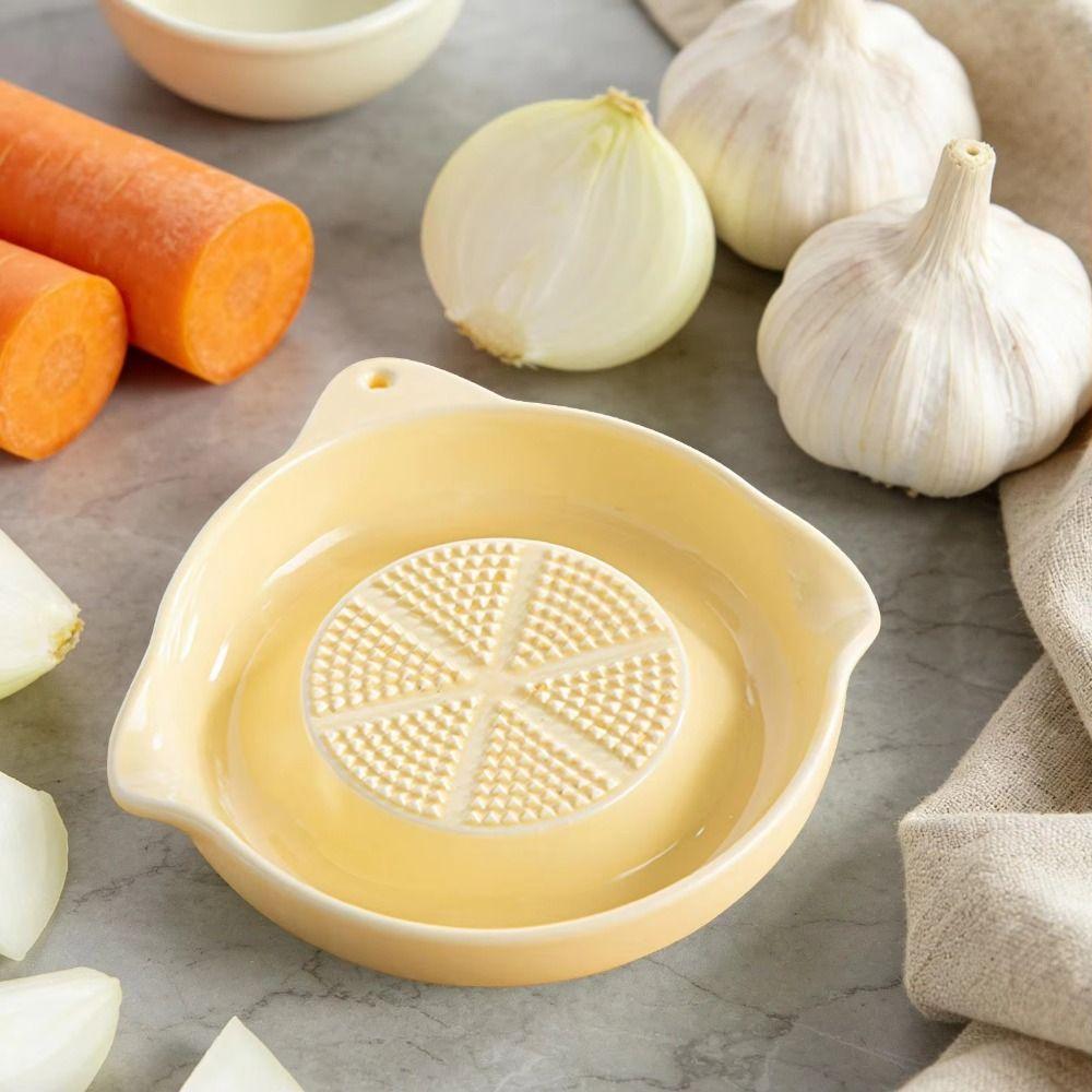 Manual Garlic Shredding Plate Round Porcelain Carrot Grinding Dish Ginger Garlic Paste