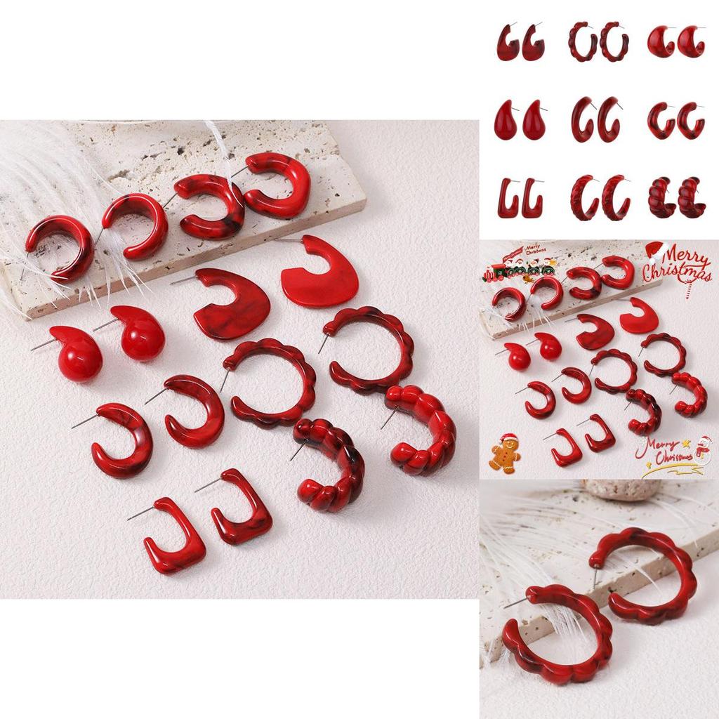 Trendy Vintage Burgundy Acrylic Drop Earrings For Women Wholesale Autumn Winter Ear Accessories