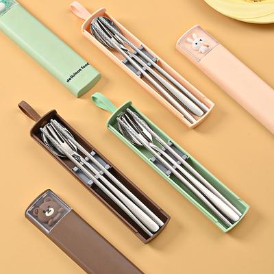 1 Peça Conjunto de Talheres de Aço Inoxidável Simplicidade Hashi Colher Garfo Conjunto Desenho Animado Outdoor Portátil Viagem Talheres Kawaii Fofo Talheres