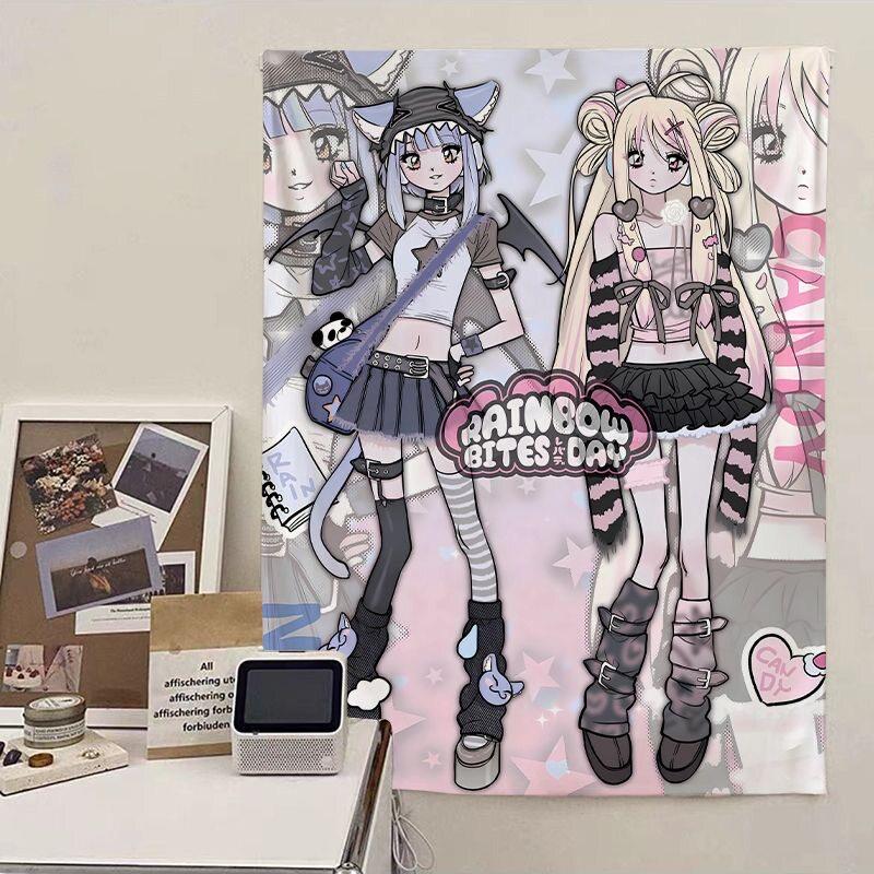 Cute Japanese Anime Tapestry Wall Hanging for Girls Bedroom Dormitory Photo Background Headboard Design