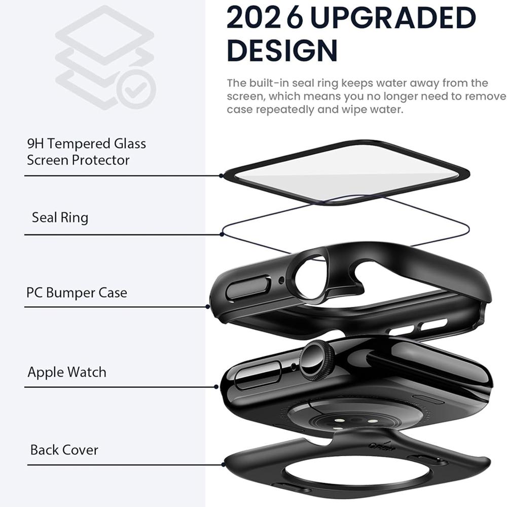 3 in 1 Case for Apple Watch Screen Protector 360° Full Protective Tempered Glass Face Cover+Back PC Bumper Series 11/10/9/8/7/SE