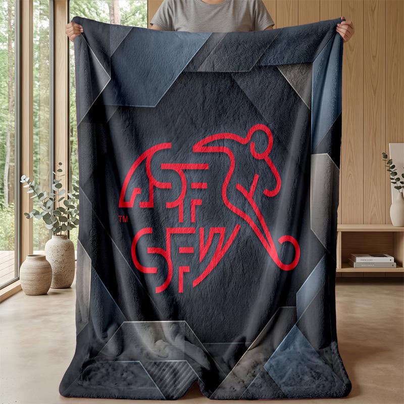 Coperta in Flanella Stampata Calda e Morbida per Calcio Svizzero, Amica della Pelle, Decorativa per Divano, Letto, Uso Quotidiano