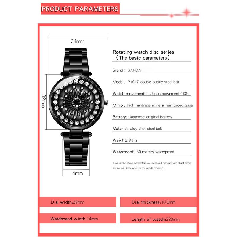 SANDA Luxus Damen Armbanduhren Mode Elegante Damenuhr Edelstahl Wasserdicht Weibliche Sternenhimmel Armbanduhr Damengeschenk