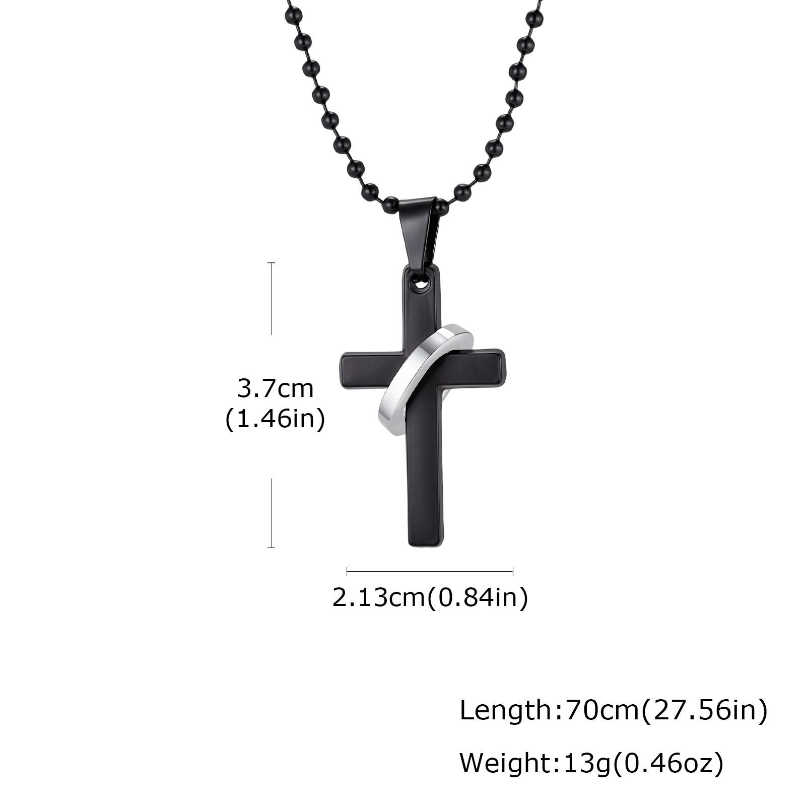 Cross Necklace for Men, Non Fading Stainless Steel Cross With Round Ring Pendant Necklace 70cm Beads Chain, Hip Hop Punk Jewelry