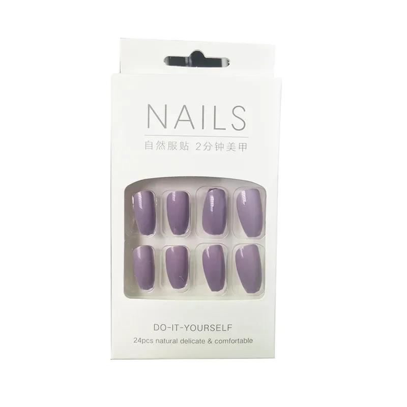 24Pc in Full Size Wearing Nails Solid Color Short Finished Nail Stickers Comfortable Convenient To Wear Detachable Hand Products