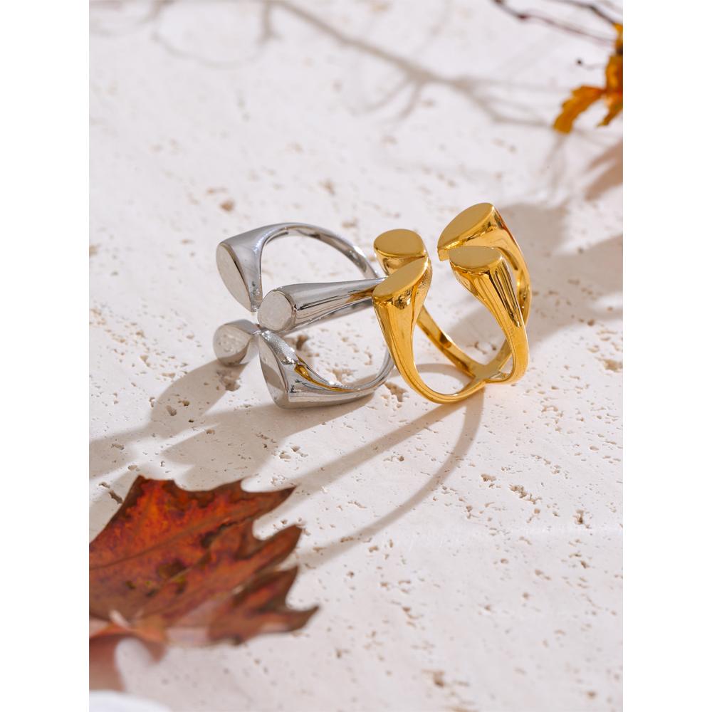 Eetit Stylový Unikátní Design Nerezová Ocel Široký Otevřený Prsten Voděodolný Kov Výrazné Prstové Šperky Doplňky