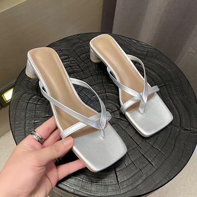 New French Square Toe High Heels for Summer , Versatile for Women's Outerwear with Flip Flops
