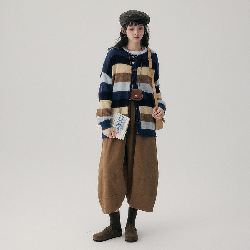 Johnature Spring Japanese Loose Wide-leg Pants Women Cropped Casual Harem Pants