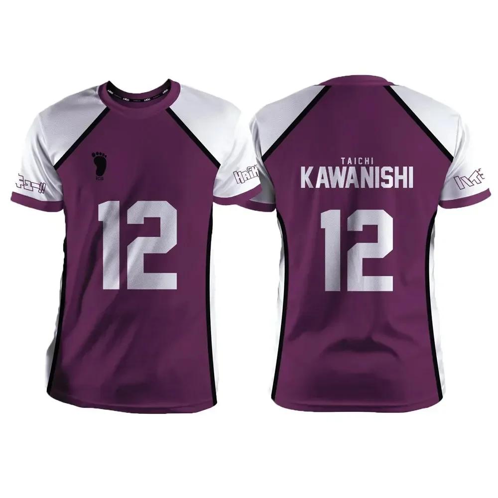 Haikyuu Shiratorizawa Lila Anime Cosplay Trikot T-Shirt Unisex Sommer Kurzarm Kinder Mode Damen Herren Cartoon T-Shirt Tops L gray