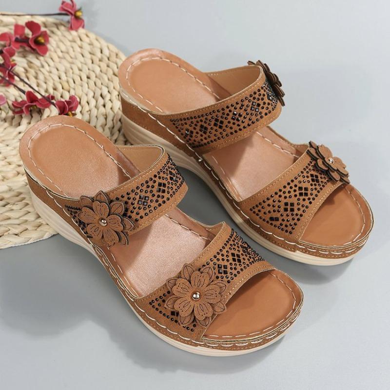 Women's Floral Wedge Heel Slide Slippers, Breathable Soft Construction Delivers Steady Support and All-day Walking Comfort