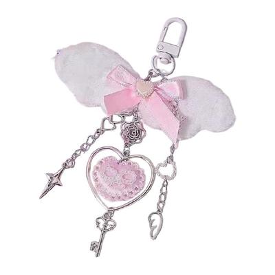 Elegant White Wing Pink Heart Pendant Keyring Love Pendant Charm Ornament Unique Gift For Friend Lovers