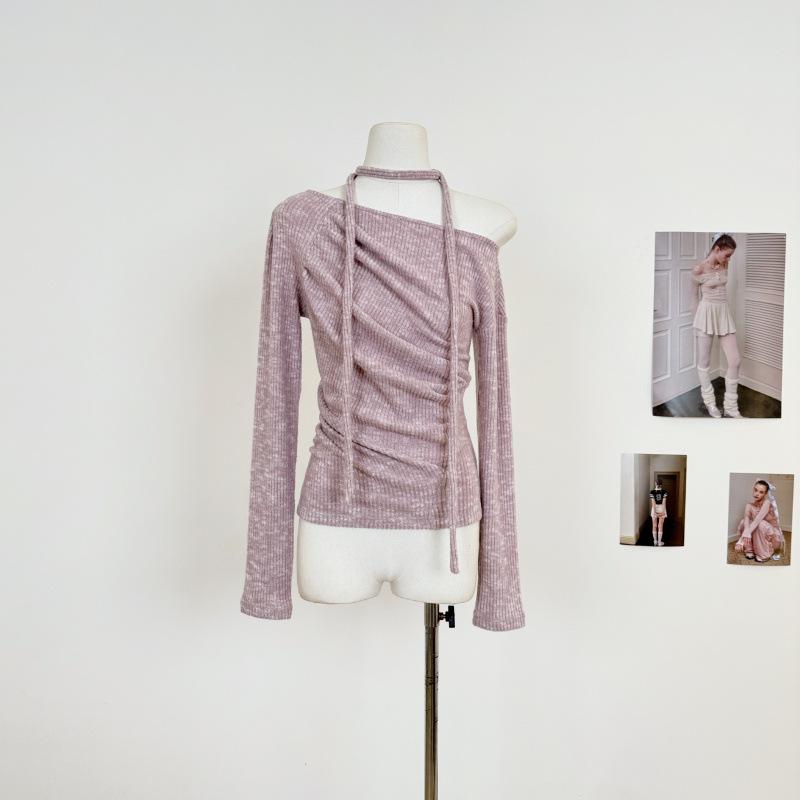 Women s Off-the-Shoulder Velvet Knit Top & Irregular Pleated Skirt Set M