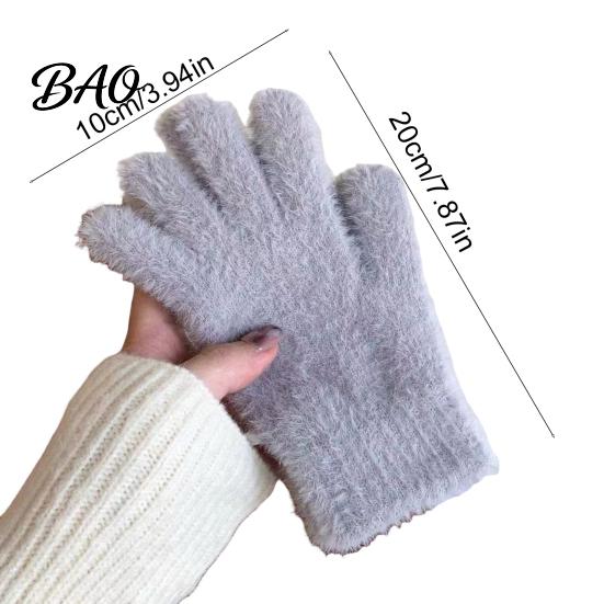 Luxury Imitation Fur Outdoor Mitts Faux Mink Five Finger Gloves for Women, Soft Plush Lined Gloves, Winter Versatile Cold Protection Handwear