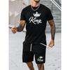 2024 New Summer Shorts Short Sleeve 2 Pieces Fashion Everyday Suit King Letter Print T-Shirt Suit Outdoor Streetwear Sports Suit