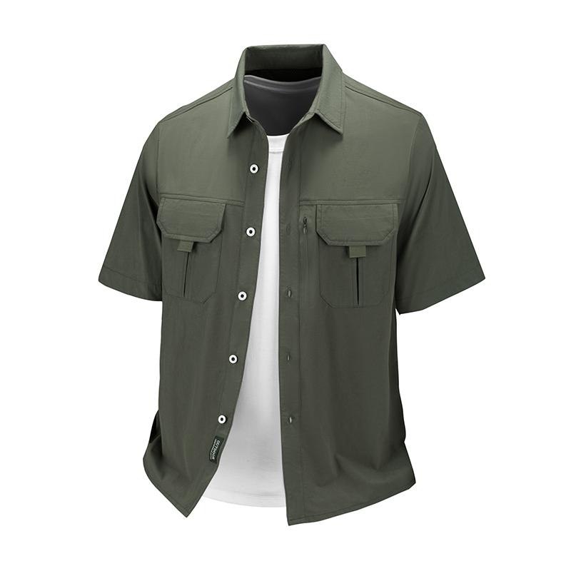 Cardigan Camicia da Uomo Traspirante in Seta Ghiacciata a Maniche Corte, Casual e Versatile, Camicia da Lavoro Multitasche per Esterno