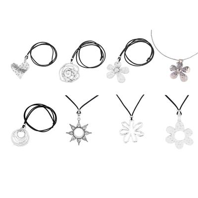 Silver Color Large Abstract Hollow Flower Pendant Necklace Long Black Rope Statement Necklace Jewelry Gift for Women