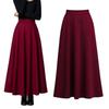 PLEAVIT Women's Long Flared Skirt with High Waist and Elastic Waist, Maxi Length, Thick, Wine Red, Size L