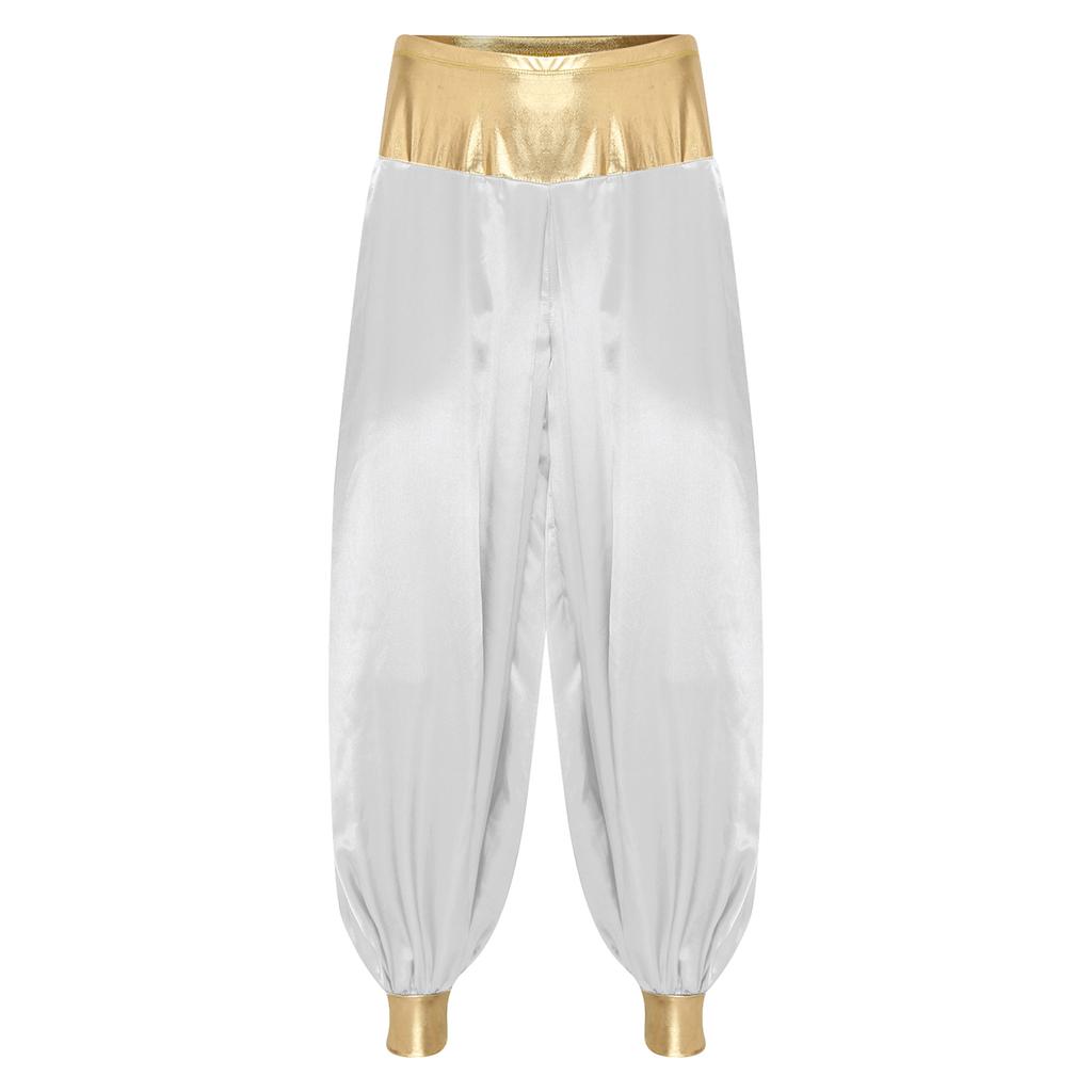 Mens Magical Hippie Harem Pants Metallic Shiny Patchwork Lantern Style Long Pants Arabian Prince Cosplay Costume