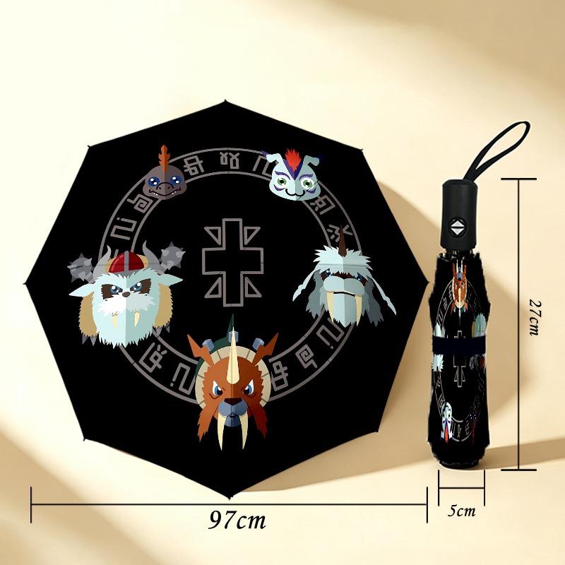 Demon Masks Portable 3 Folds Umbrella Portable Windproof Folding Rain Umbrella For Travel Outdoor Sun Protection Travel Outdoor Gift