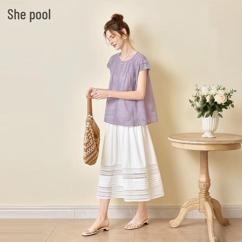 

Shechi Women s Ramie Hollow Out Short Shirt XL