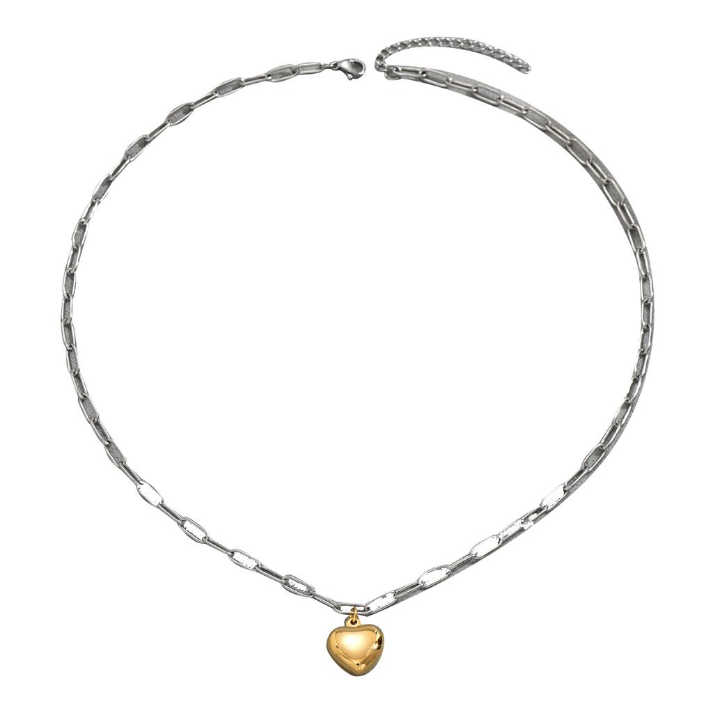 Geometric Heart Design Versatile Women's Necklace Personality Gold and Silver Color Block Pendant Chain