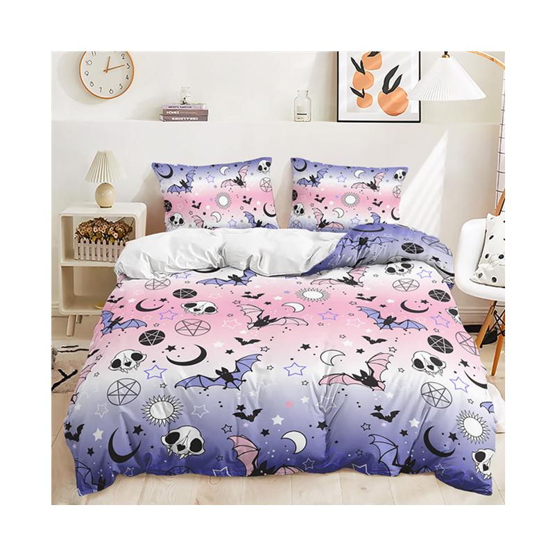 Halloween Themed Three-Piece Cartoon Bat Ghost Pattern Duvet Set