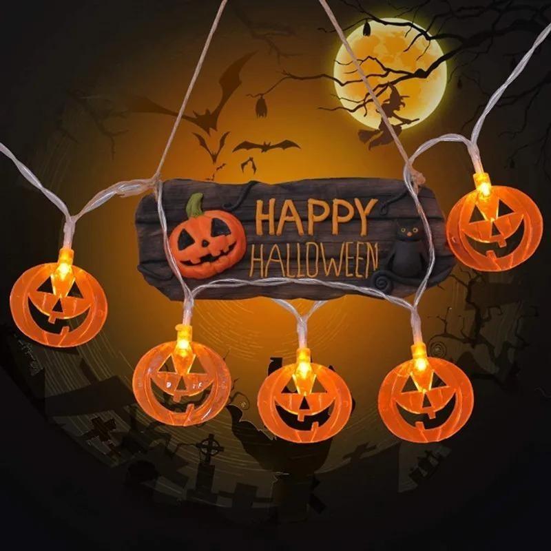 Halloween LED Light String Horror Eyeballs Pumpkin Spider Bat Skull Lamp 1.5m 10LED Trick Or Treat Happy Halloween Party Decor