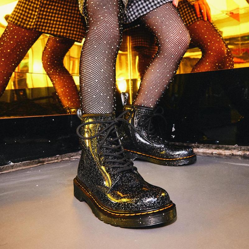 Dr. Martens Junior 1460 Sequin Shiny Sole Trendy Casual Zipper Boots Kids Boots Black 27050001