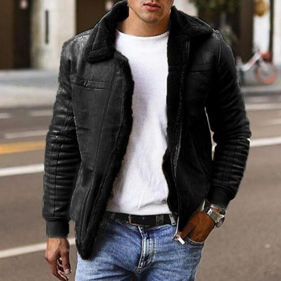Men's 2021 Hot Selling Faux Leather Fur Winter Jacket - Thick Warm Zipper Coat