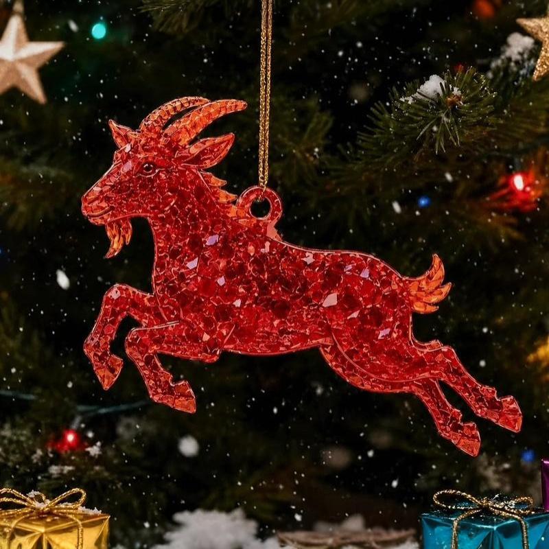 2D Acrylic Glitter Goat Pendant Creative Animal Christmas Ornament for Xmas Tree New Year Party Decoration