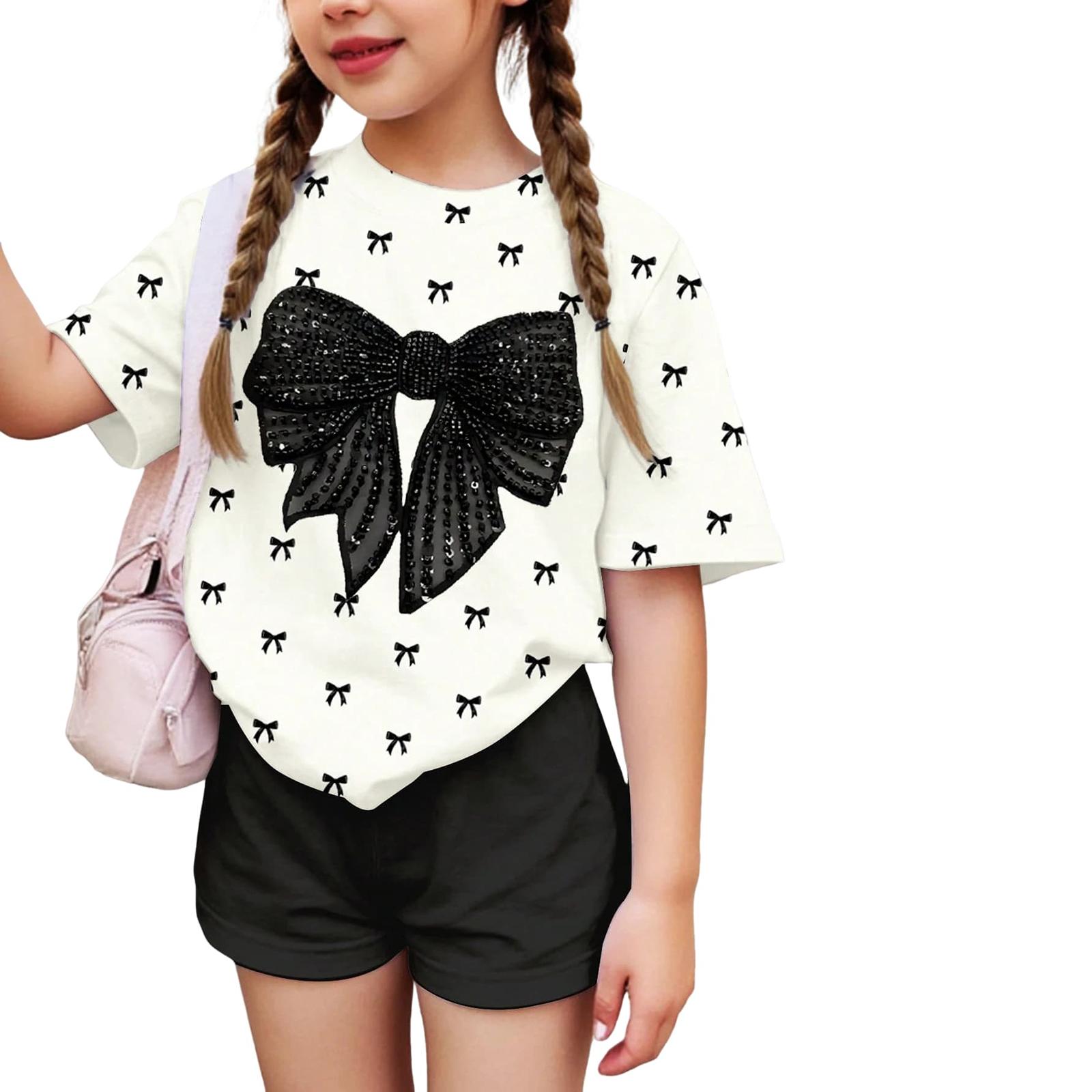 

Children s Casual Short-sleeved Printed Short-sleeved Top And Shorts Two-piece Set 130 чёрный