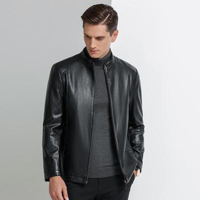 Spring and Autum Men's Stand Collar Natural Sheep Leather Jacket Thin  Leather Jacket Men's Business Casual Jacket
