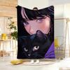 Semi realistic Dark aesthetic cat anime Throw Lightweight 240g Flannel Blanket Soft Skin-friendly for Summer Cooling