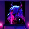 Anime Design Neon Tapestry Mysterious Pink Devil Pattern Fluorescent UV Tapestry UV Reaction