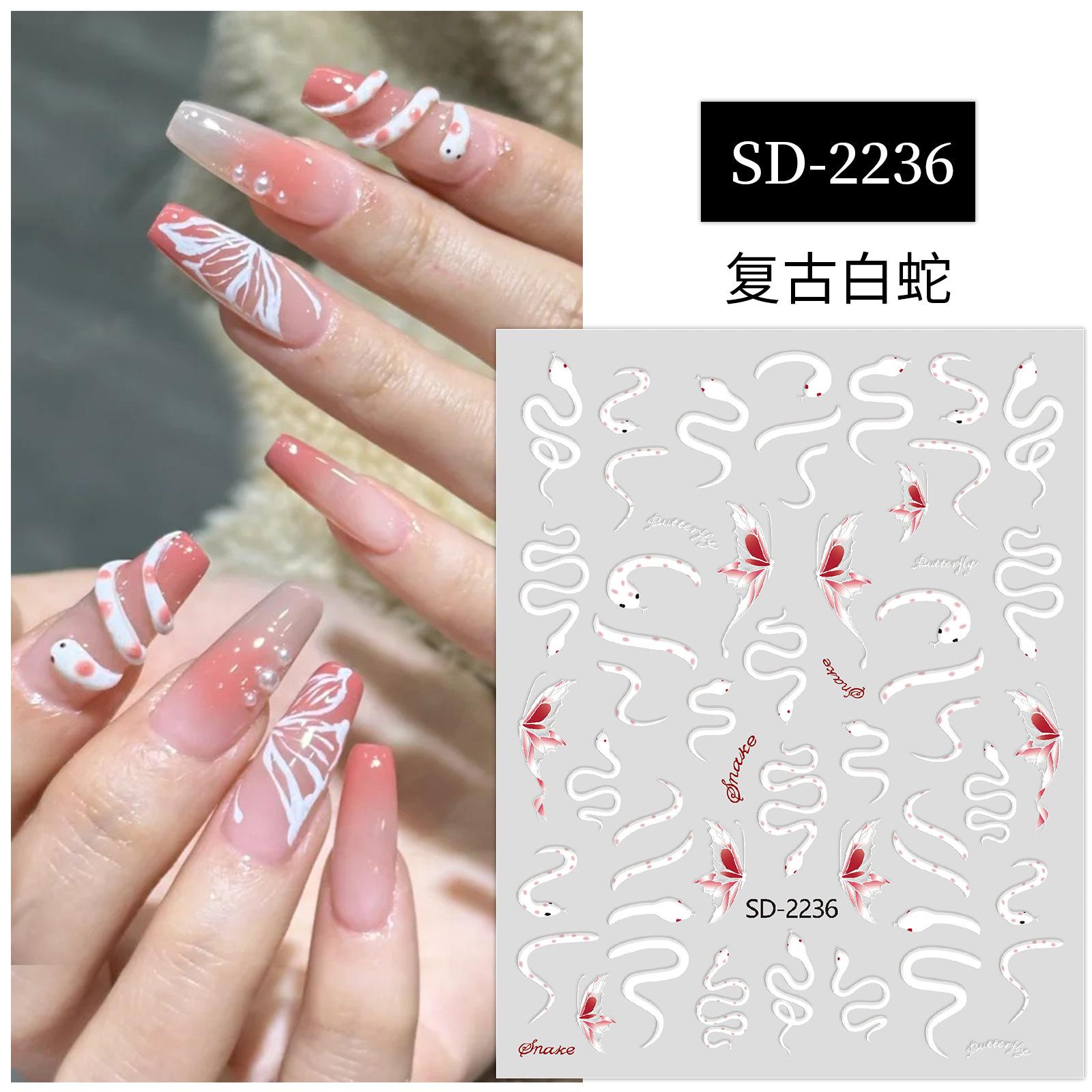 

Трехмерная наклейка для маникюра в виде змеи, ретро-красная змея, темная, холодная, черная змея, сладкая, розовая змея, трехмерная рельефная наклейка Retro White Snake