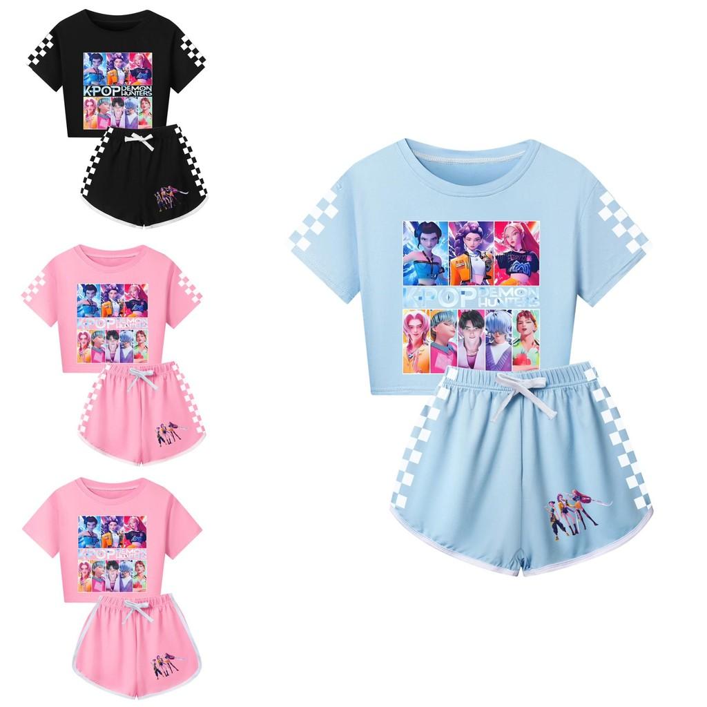 Padrão Caçadores de Demônios Kpop Conjunto de Pijama de Manga Curta e Shorts para Crianças e Adultos