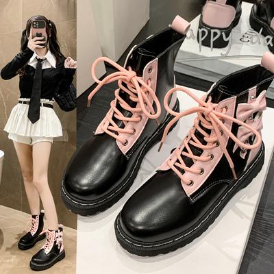 2024 Women's Boots Versatile and Comfortable Women's Thick-soled Short Boots Rock Elegant Bow Decorated Lace Up Fashion Boots