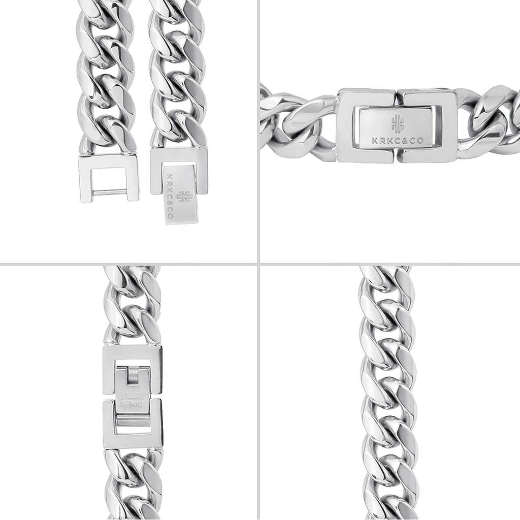 Kihei Bracelet Cuban Bracelet Width 10mm Stainless Steel Thick White Gold Plated Kihei Chain Bracelet 4 Side Cut Men Hip Hop Street B Series