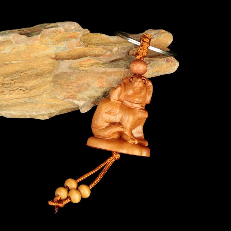 Peach & Jujube Wood Zodiac 3D Keychain: High-End Guardian Amulet Jewelry.
