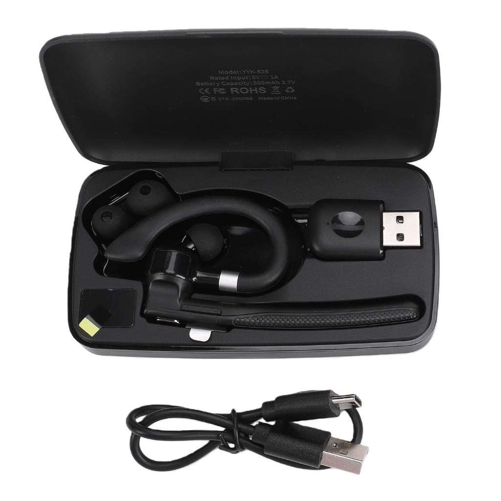 Bluetooth Headset V6.1 Noise Cancelling Handfree Single Ear Wireless Headset with USB Dongle Mute Key for Truck Drivers