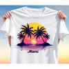 T-shirt Miami Sunset Design Silhouette de Palmier Tropical Ambiance Plage Rétro Lavage Vintage Légèrement Décontracté Homme Polyvalent
