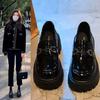 Raised thick-soled bright leather women's 2026 autumn new metal rhinestone muffin single shoes British style small leather shoes