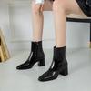 2025 Side Zipper White Ankle Boots for Women Stretch Middle Heel Large Size Short Boot Fashion Pointed Shoes